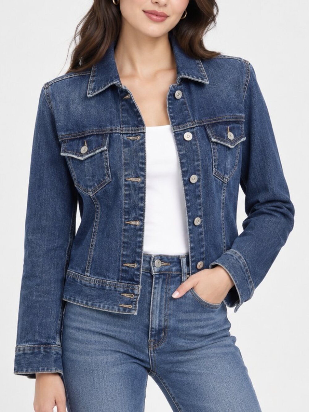 SONOMA LIFESTYLE Women's Size Small Classic Cuffed Blue Buttoned Denim Jacket